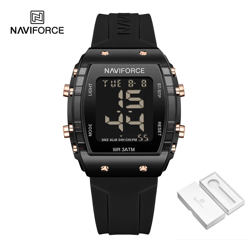 NAVIFORCE Women Watch Waterproof Personality Square Wristwatches LED Digital Silicone Strap Sport Electronic Clock Montre Femme