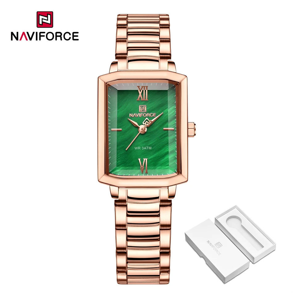 NAVIFORCE Ladies Watches Women High Quality Simple Watch Top Brand Steel Belt Quartz Square Waterproof Wristwatch Beautiful Gift