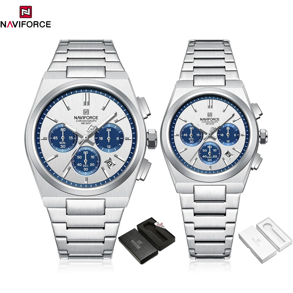 NAVIFORCE Fashion Couple Set Watch Classic Luxury Men Women Simple Quartz Watches Stainless Steel Waterproof Wristwatch 2pcs