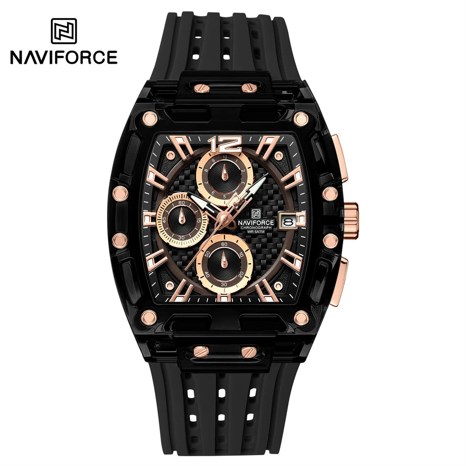 NAVIFORCE Men's Watch High Quality Quartz Fashion Clock Waterproof Silicone Tape Watch for Men Luminous Date Sports Wristwatches