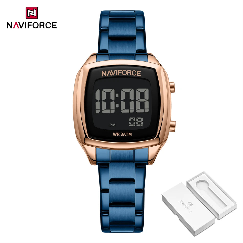 NAVIFORCE Digital Watches Women Stainless Steel Gold Sliver Electronic Watch Fashion Business Wristwatches Relojes Para Mujer