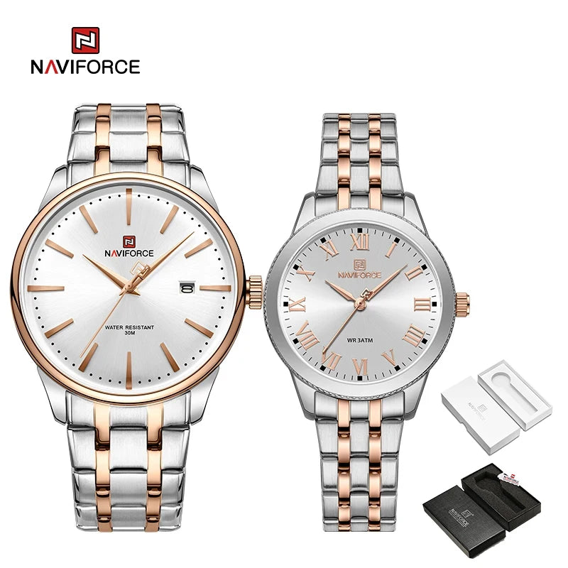 Original Brand NAVIFORCE Lover’s Watch for Men and Women Fashion Wristwatch Waterproof Date Clock Couple Watch Gift Set for Sale