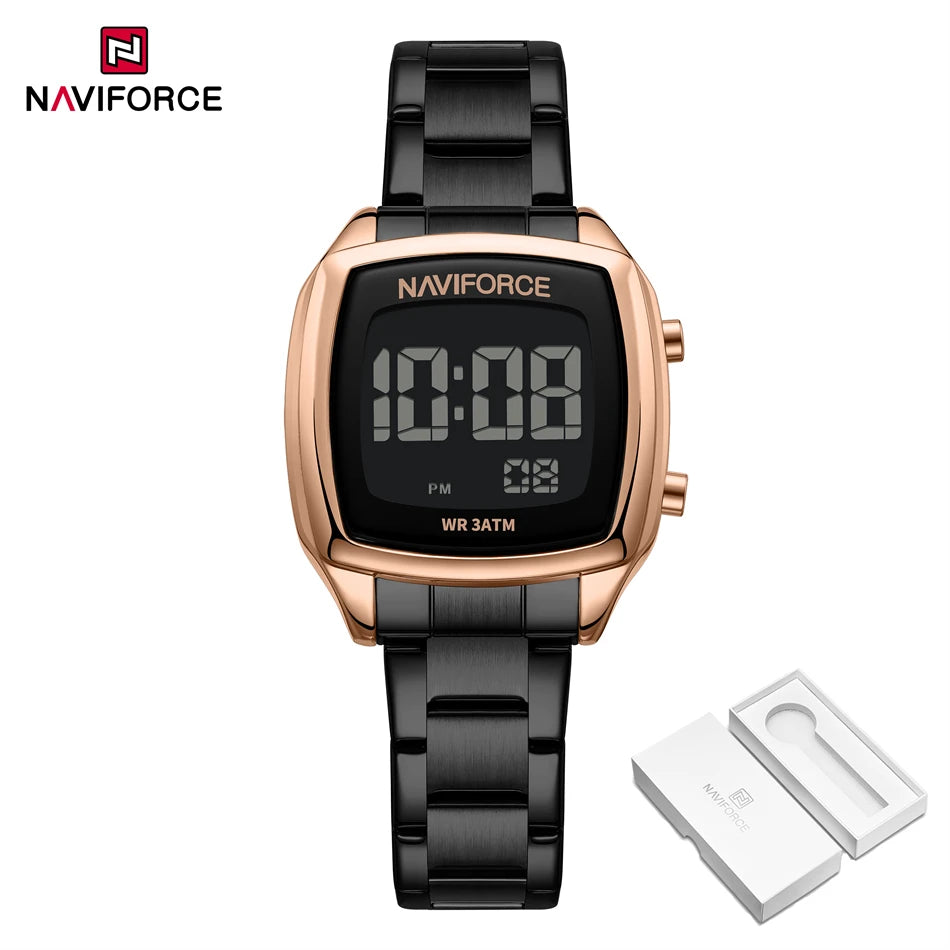 NAVIFORCE Digital Watches Women Stainless Steel Gold Sliver Electronic Watch Fashion Business Wristwatches Relojes Para Mujer