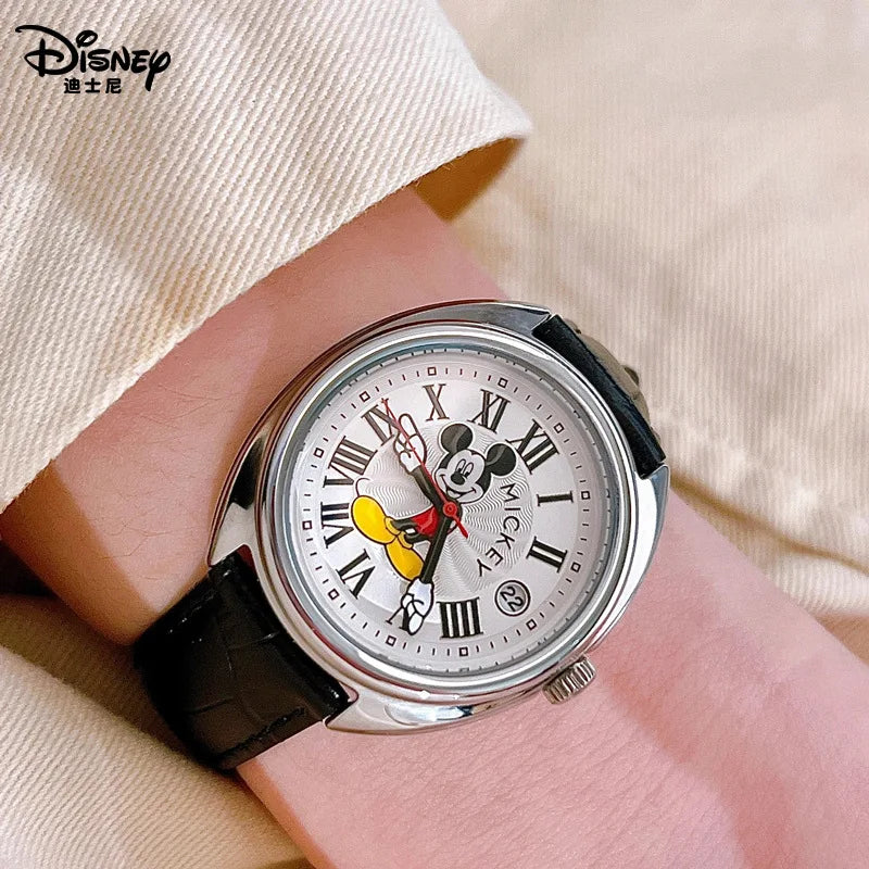 Disney Mickey Mouse Children Watches Luminous Leather Quartz Wristwatch Boy Girls Birthday Gift Student Clock Young Men Women