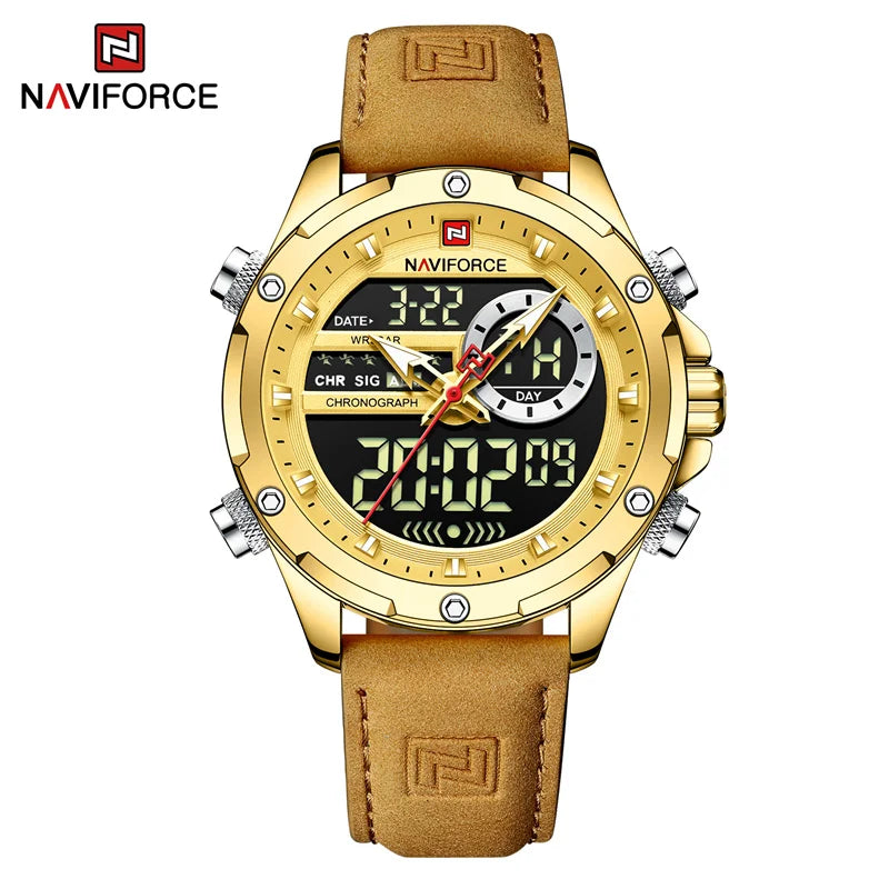 NAVIFORCE Luxury Brand Original Watch For Men Casual Sports Chronograph Quartz WristWatch Leather Waterproof Clock Free Shiping