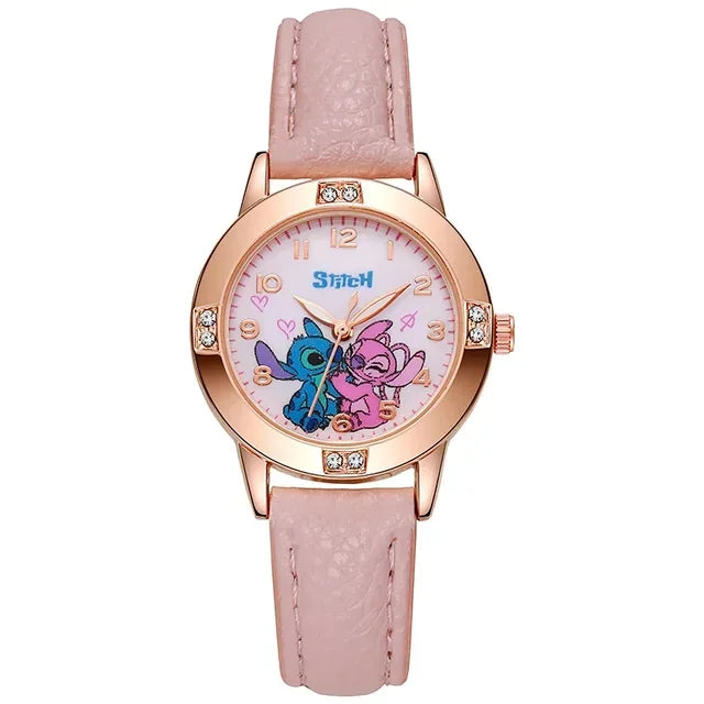 Disney Children's Watches Kids Boys Girls Cute Cartoon Stitch Imitation Diamond Wristwatch Belt Student Quartz Watch Gift