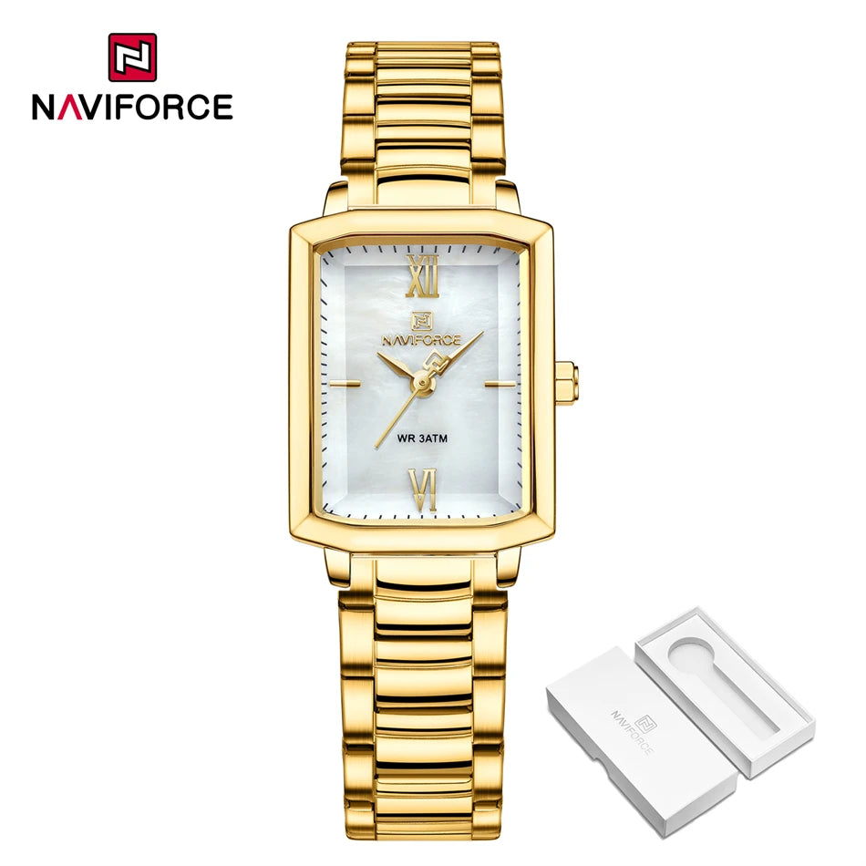 NAVIFORCE Ladies Watches Women High Quality Simple Watch Top Brand Steel Belt Quartz Square Waterproof Wristwatch Beautiful Gift