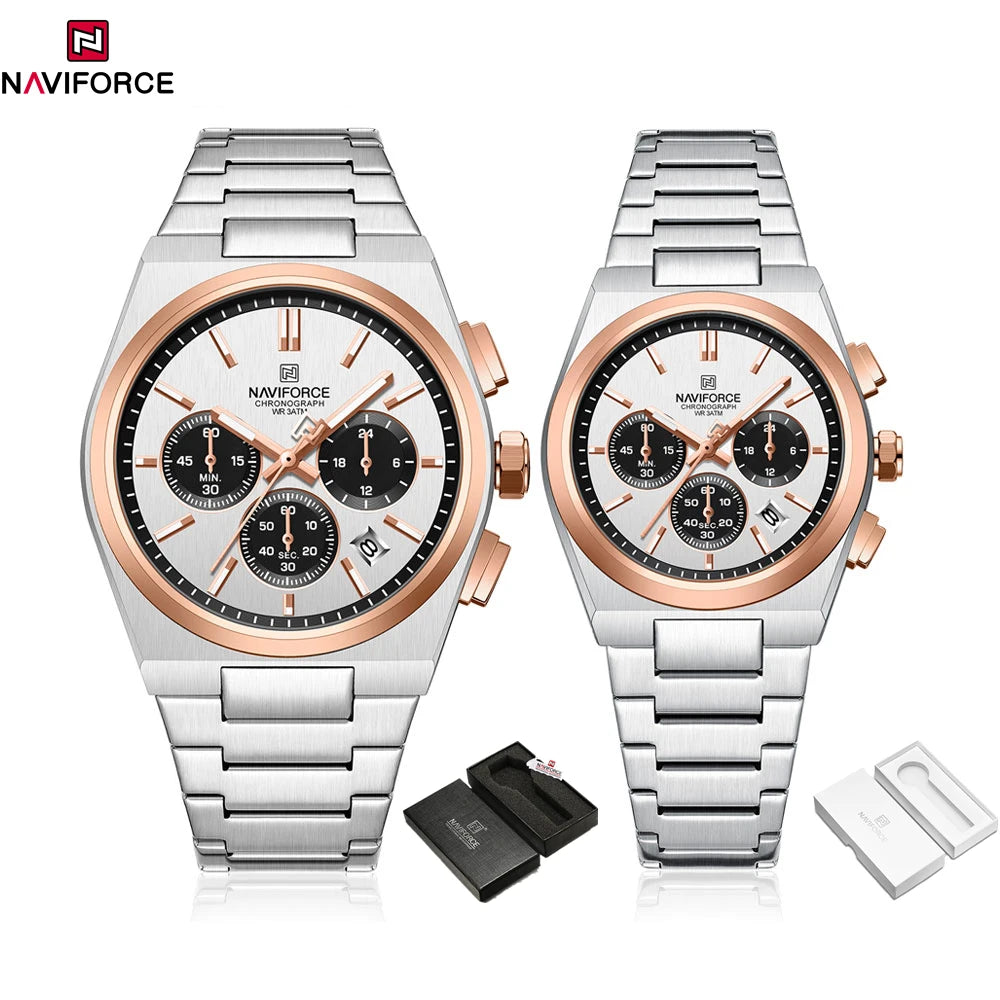 NAVIFORCE Fashion Couple Set Watch Classic Luxury Men Women Simple Quartz Watches Stainless Steel Waterproof Wristwatch 2pcs