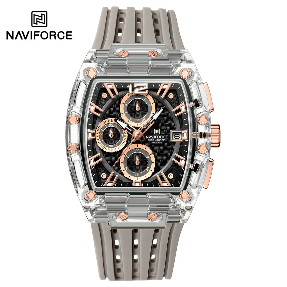 NAVIFORCE Men's Watch High Quality Quartz Fashion Clock Waterproof Silicone Tape Watch for Men Luminous Date Sports Wristwatches