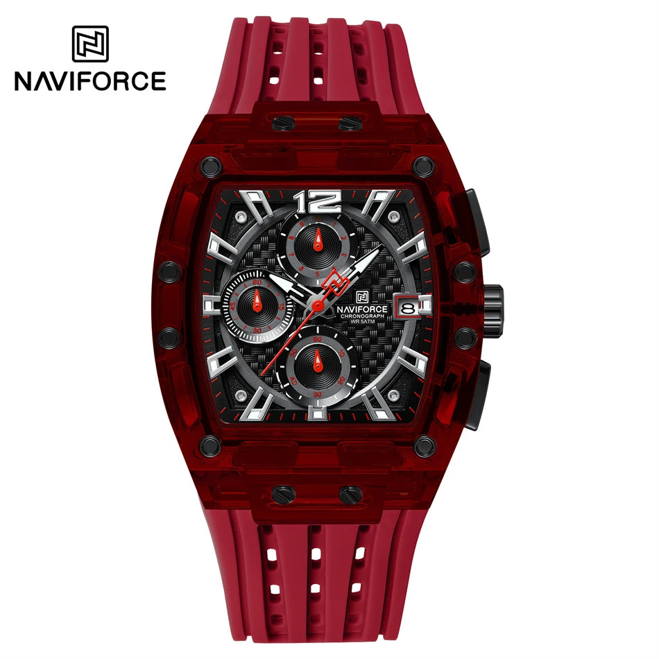 NAVIFORCE Men's Watch High Quality Quartz Fashion Clock Waterproof Silicone Tape Watch for Men Luminous Date Sports Wristwatches