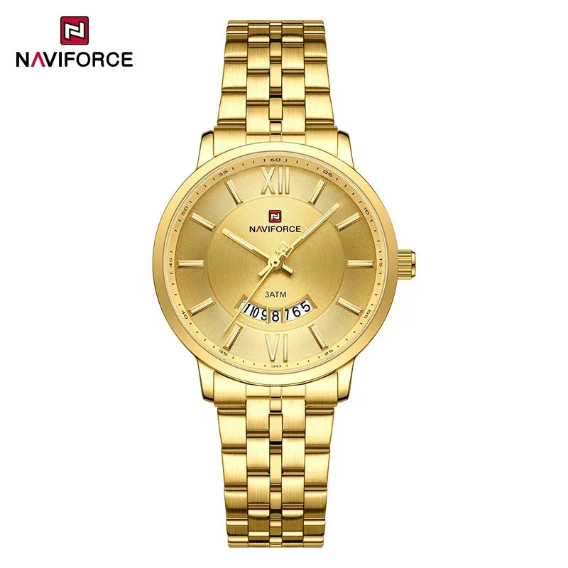 NAVIFORCE Luxury Couple Watch Golden Fashion Stainless Steel Lovers Watch Quartz Wrist Watches For Women Men Simple Wristwatch