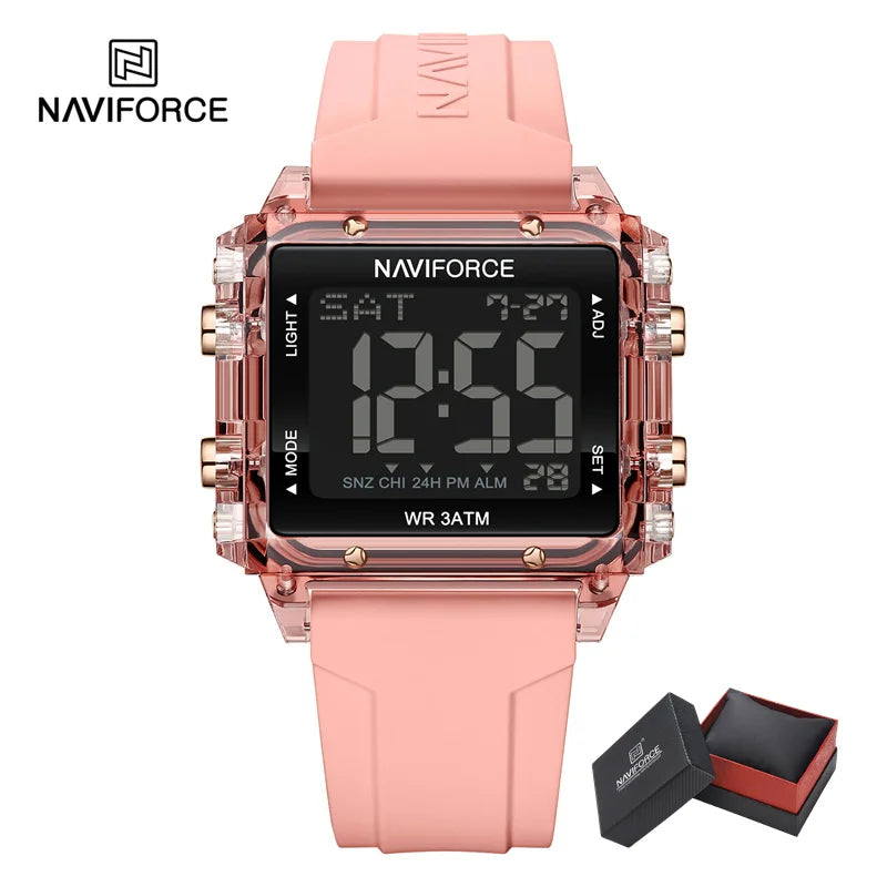 NAVIFORCE Women Sport LED Watches Top Brand Digital Waterproof Clock Silicone Strap Luminous Electronic Wristwatch Montre Femme