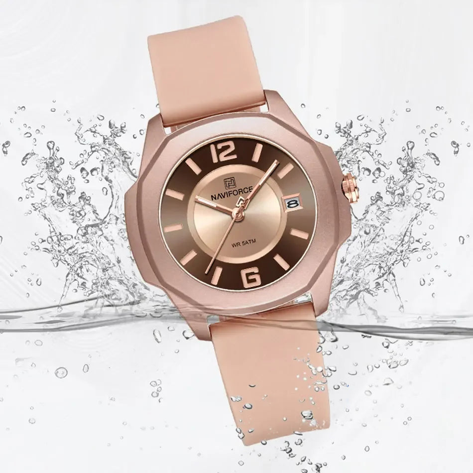 NAVIFORCE Luxury Watch Women's Quartz Watches Ladies Simple Style Silicone Strap Wrist Watch Waterproof Watches Reloj Mujer