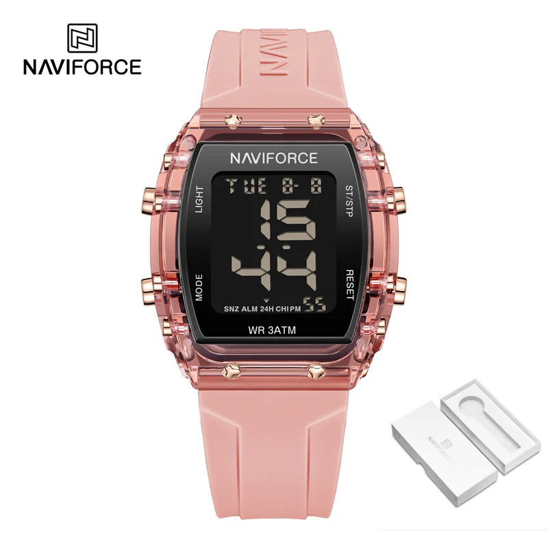 NAVIFORCE Women Watch Waterproof Personality Square Wristwatches LED Digital Silicone Strap Sport Electronic Clock Montre Femme