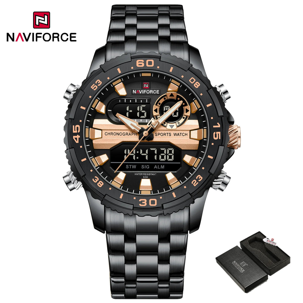 NAVIFORCE Original Watches for Men Analog Digital Sport Quartz Wrist Watch Male Military Luminous Waterproof Steel Alarm Clock