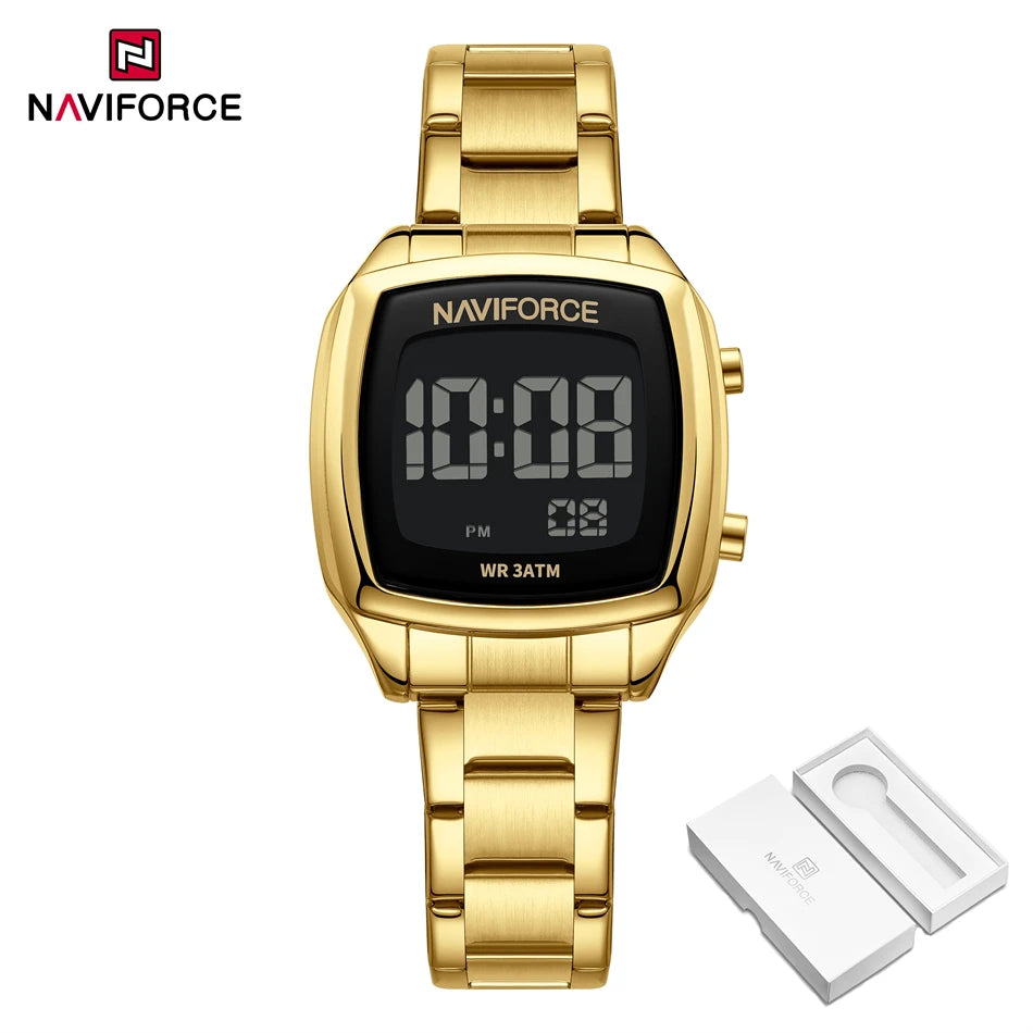 NAVIFORCE Digital Watches Women Stainless Steel Gold Sliver Electronic Watch Fashion Business Wristwatches Relojes Para Mujer