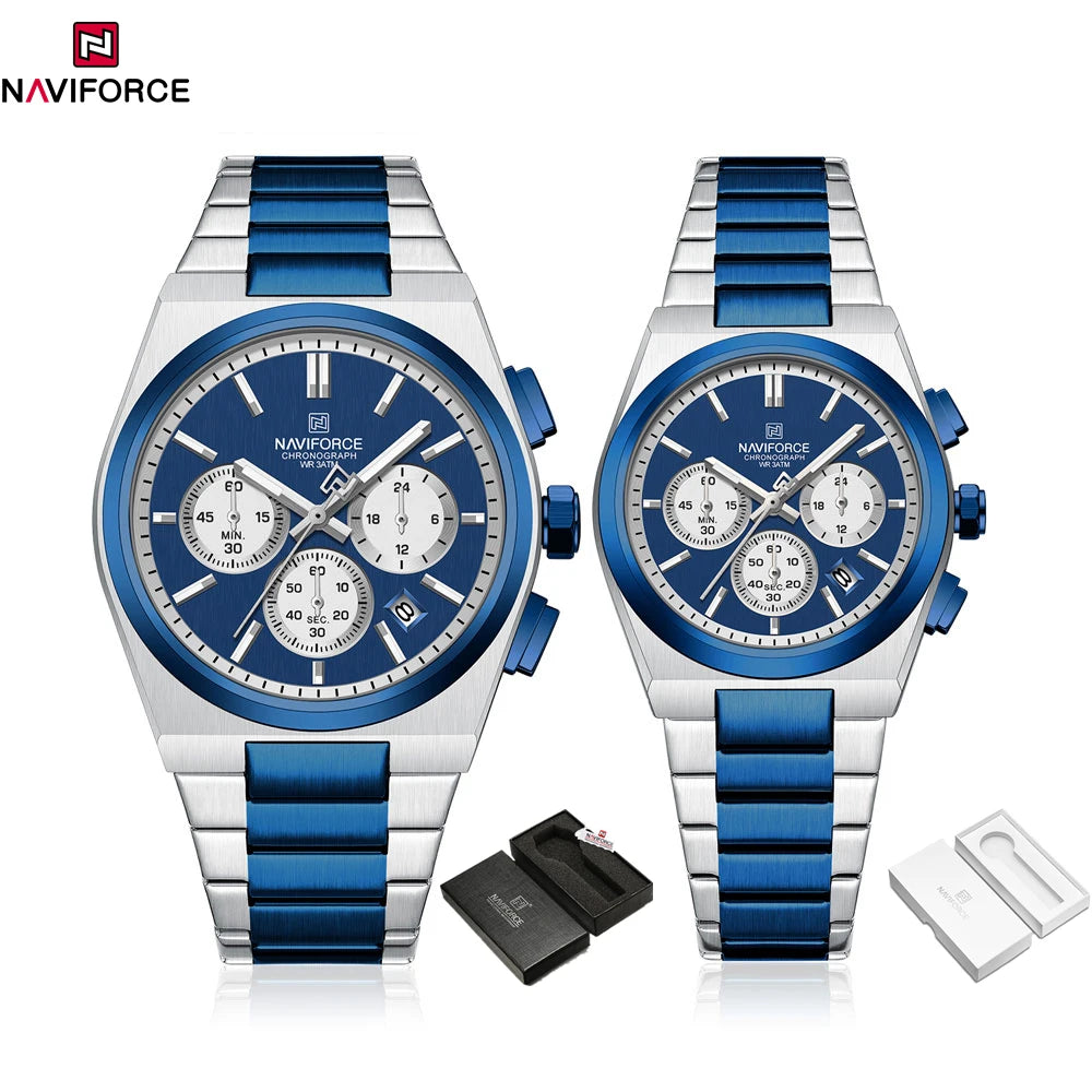 NAVIFORCE Fashion Couple Set Watch Classic Luxury Men Women Simple Quartz Watches Stainless Steel Waterproof Wristwatch 2pcs