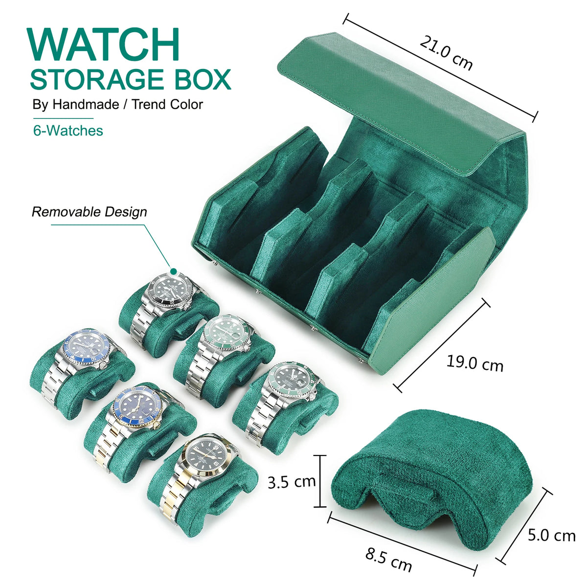 Exquisite Green Genuine Leather Hexagon Watch Display Case 2 / 3 / 4 / 6 / 8 Slots Watches Roll Box Storage Organizer Holder