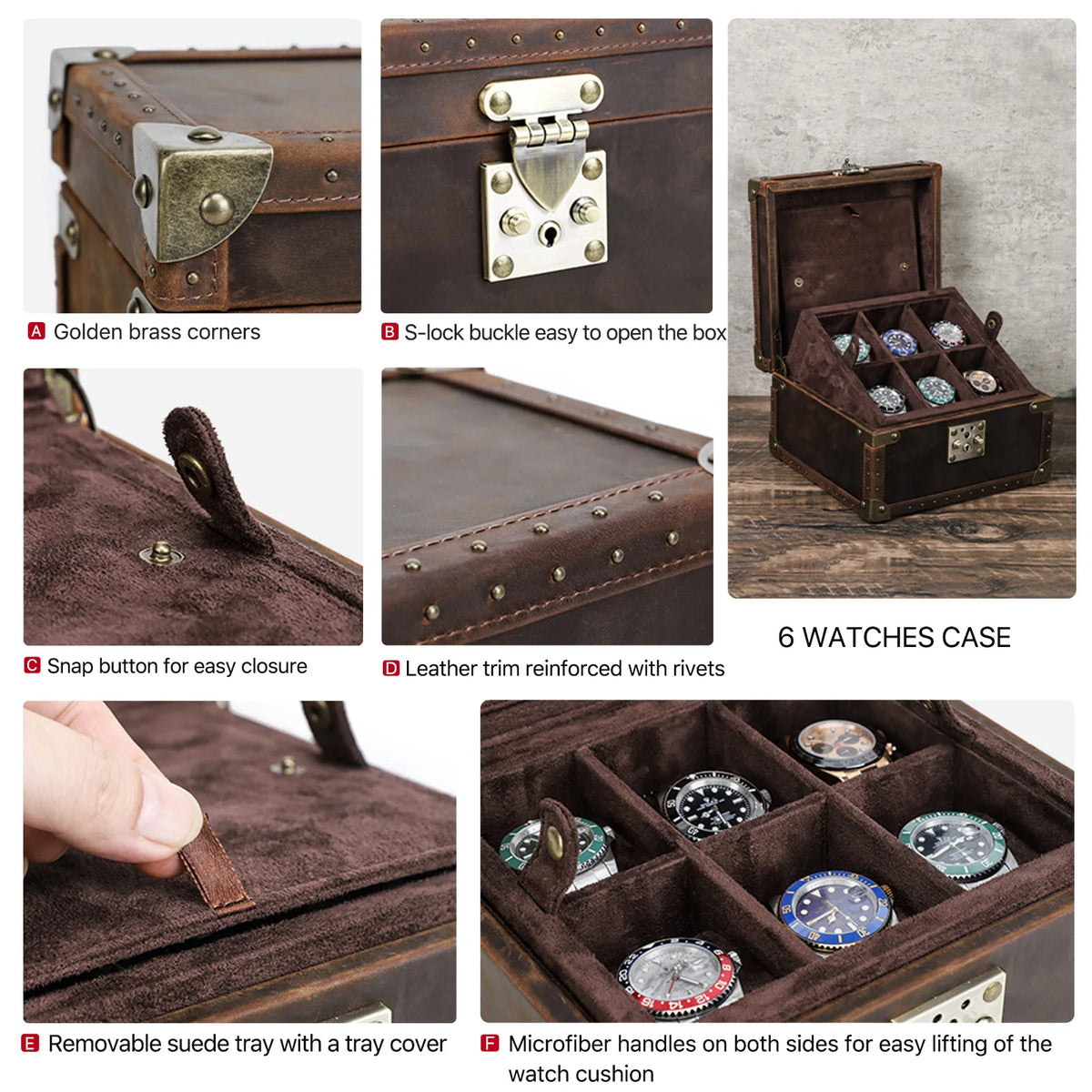 Luxury Cowhide Watch Roll Travel Case Watch Box Organizer for Men 2/3/4/5/6/8/10 Slots Watch Display Storage Watch Gift Box