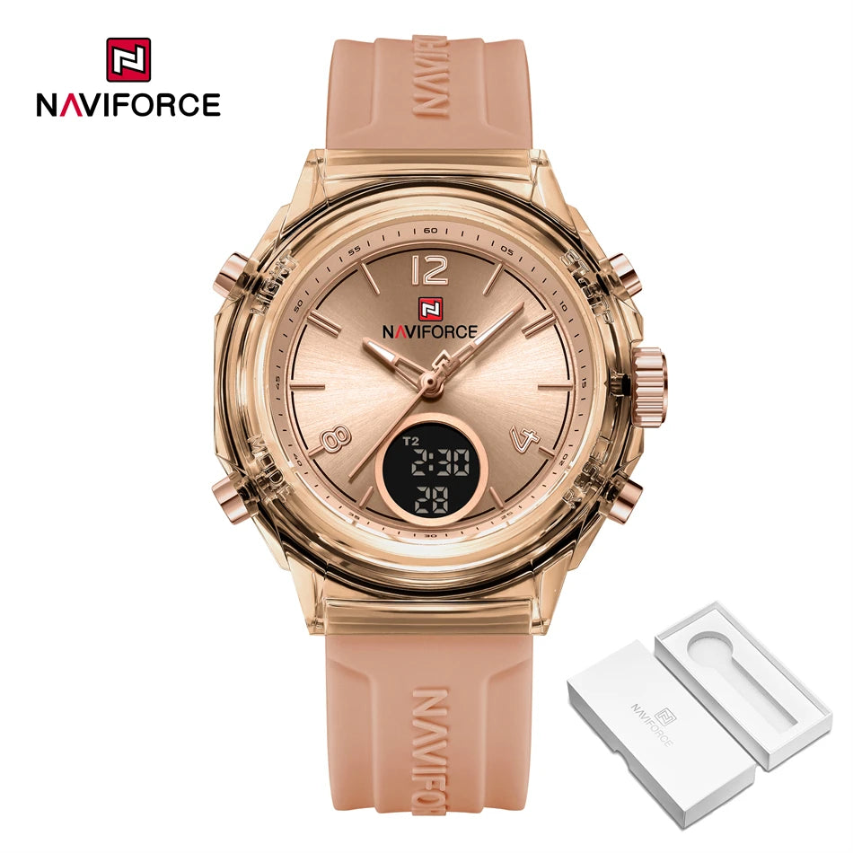 NAVIFORCE Watches For Women Dual Display Ladies Luminous Retro Female Quartz Watch Waterproof Round Dial 2024 Montres Femmes