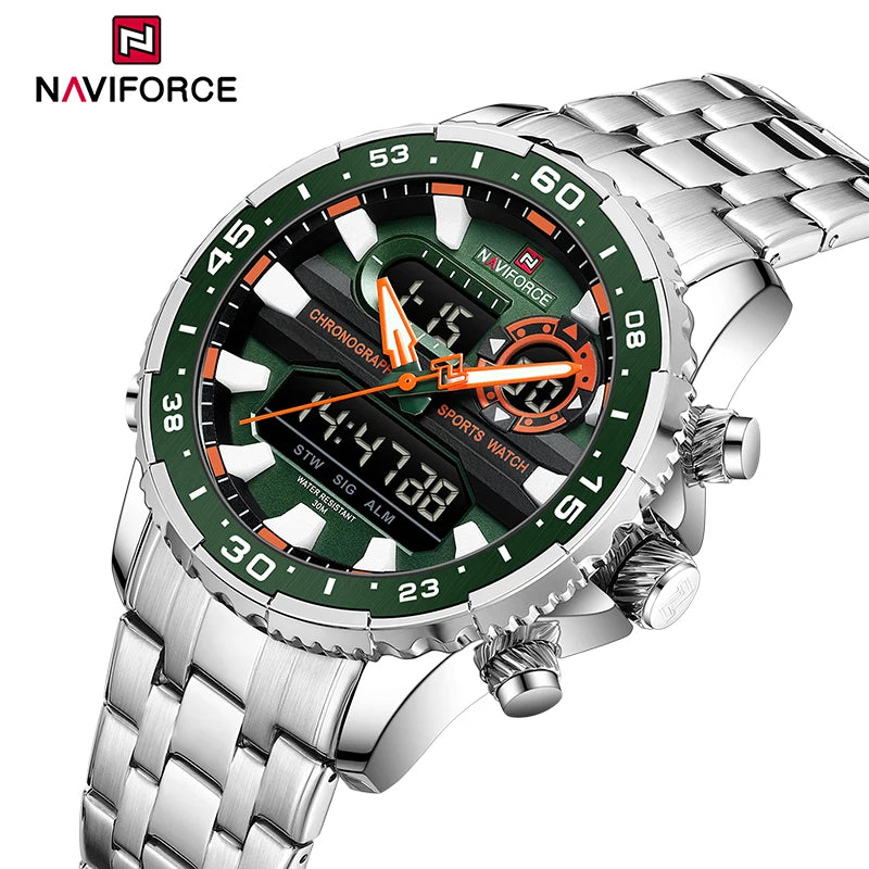 NAVIFORCE Original Watches for Men Analog Digital Sport Quartz Wrist Watch Male Military Luminous Waterproof Steel Alarm Clock