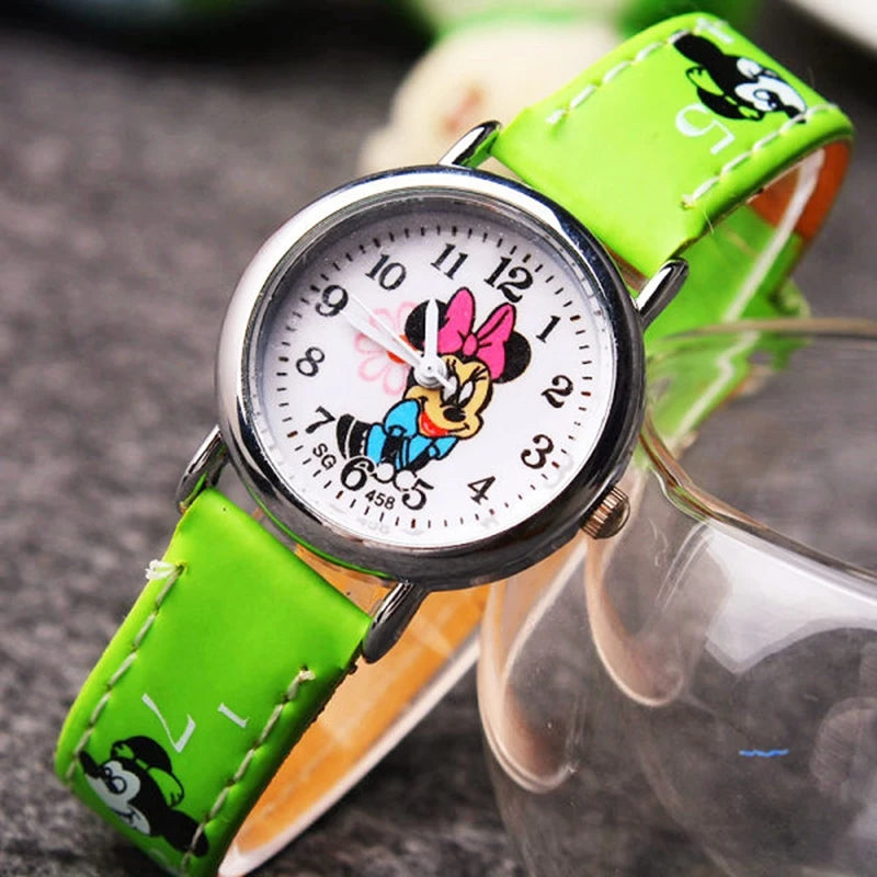 Disney Mickey Minnie Cute Cartoon Girls Kids Quartz Watches Children's Watch Lovely Fashion Girl Wristwatches