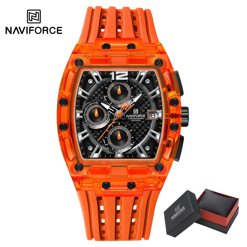 NAVIFORCE Men's Watch High Quality Quartz Fashion Clock Waterproof Silicone Tape Watch for Men Luminous Date Sports Wristwatches