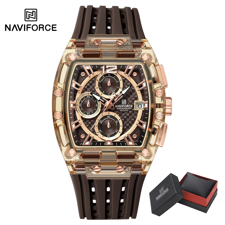 NAVIFORCE Men's Watch High Quality Quartz Fashion Clock Waterproof Silicone Tape Watch for Men Luminous Date Sports Wristwatches