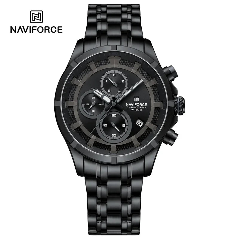 NAVIFORCE Luxury Brand Watch for Men Stainless Steel Strap Chronograph Clock Male Sport Casual Waterproof Quartz Wristwatch 2024