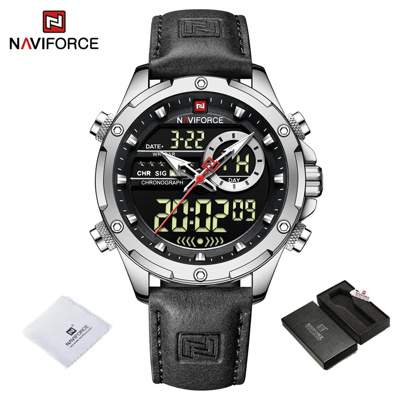 NAVIFORCE Luxury Brand Original Watch For Men Casual Sports Chronograph Quartz WristWatch Leather Waterproof Clock Free Shiping