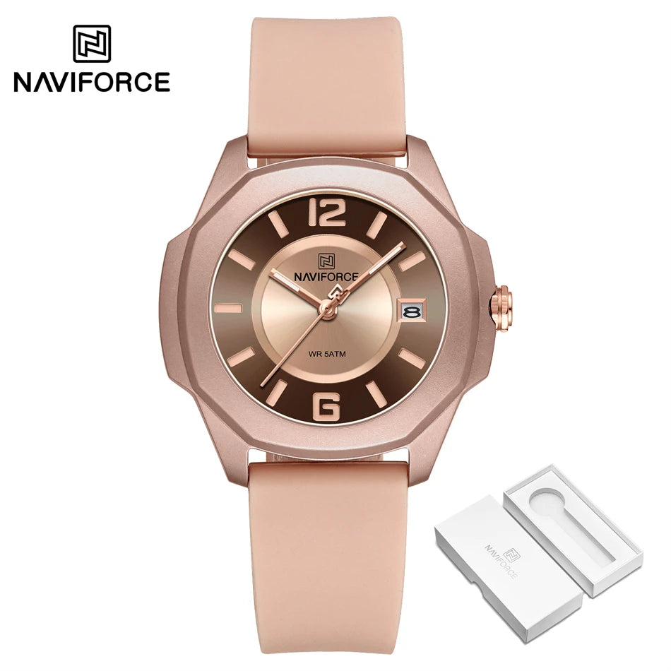 NAVIFORCE Luxury Watch Women's Quartz Watches Ladies Simple Style Silicone Strap Wrist Watch Waterproof Watches Reloj Mujer