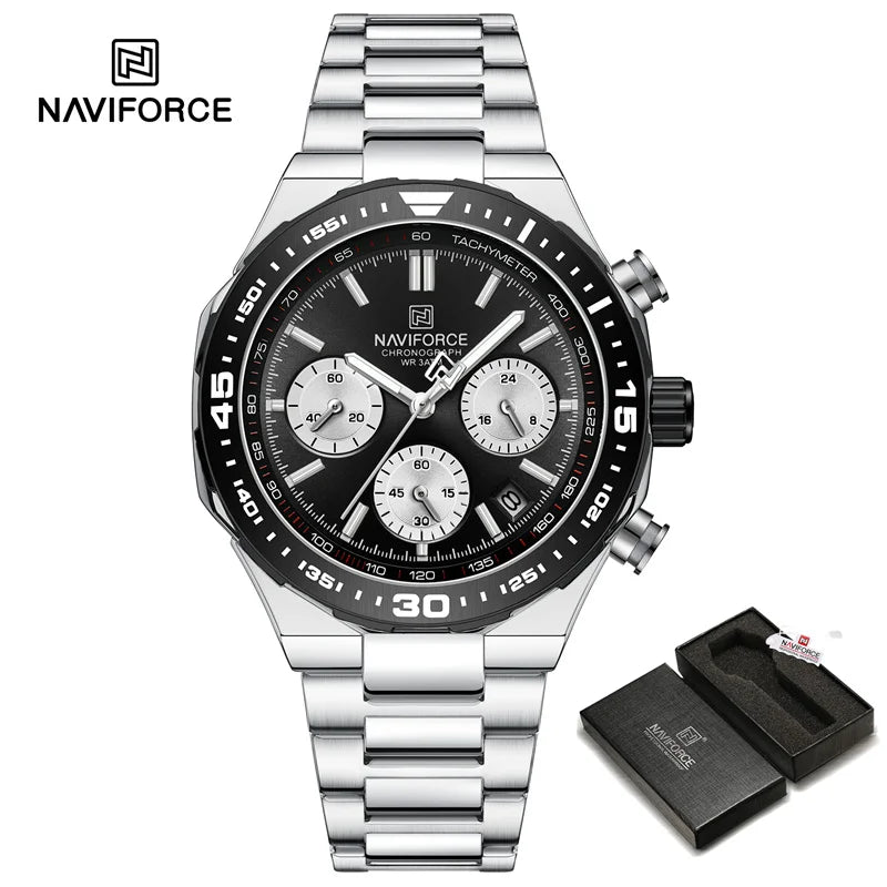 NAVIFORCE Fashion Watch For Men High Quality Luxury Stainless Steel Waterproof Classic Quartz Wristwatches Male Big Face Clock