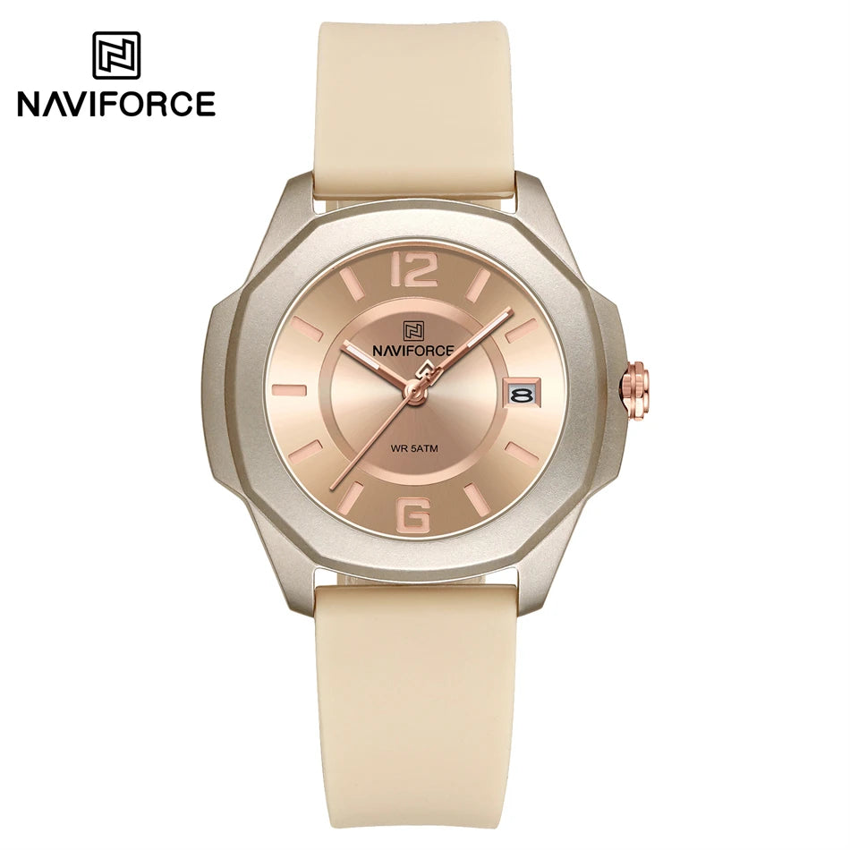 NAVIFORCE Luxury Watch Women's Quartz Watches Ladies Simple Style Silicone Strap Wrist Watch Waterproof Watches Reloj Mujer