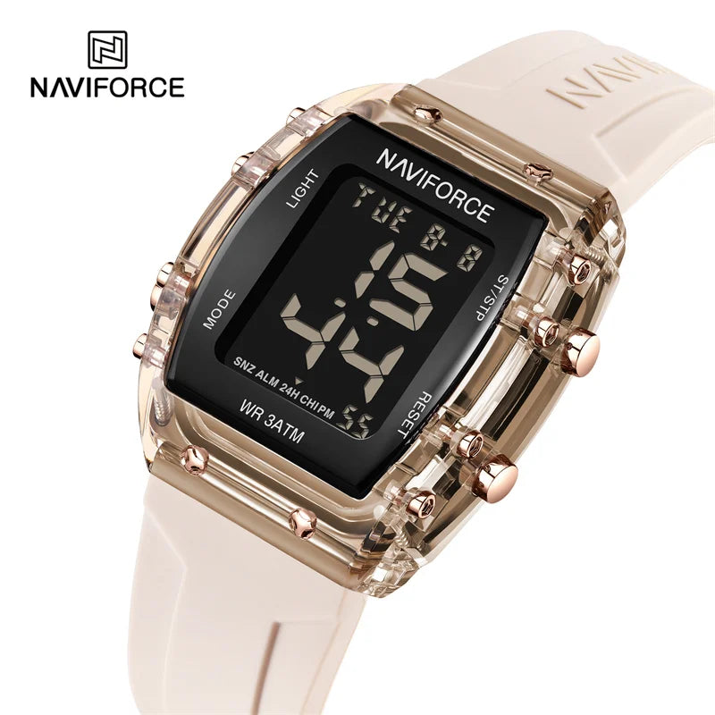 NAVIFORCE Women Watch Waterproof Personality Square Wristwatches LED Digital Silicone Strap Sport Electronic Clock Montre Femme