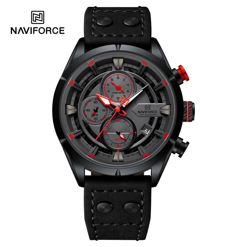 NAVIFORCE Men Casual Watch Fashion Luxury Waterproof Genuine Leather Strap Male Chronograph Quartz WristWatch Relogio Masculino