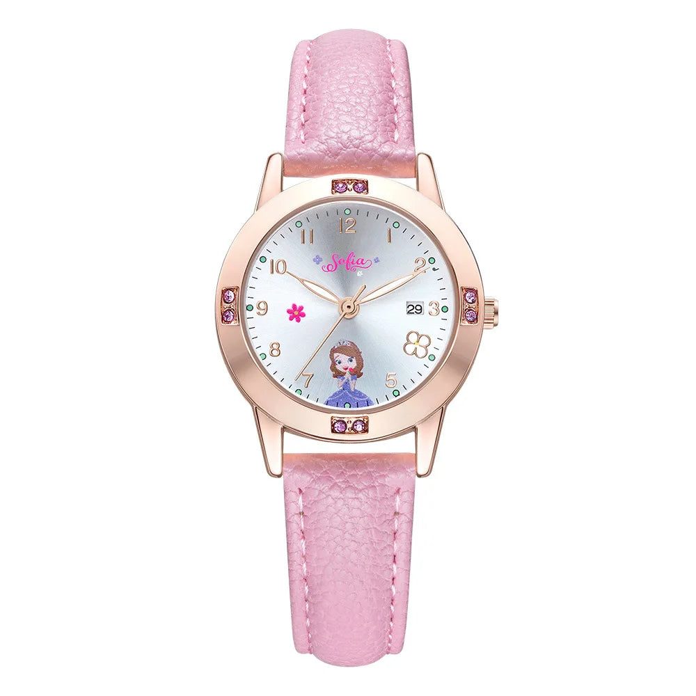 Sofia Girls Watches Diamond Calendar Princess Kids Children's Student Watch Student back to school gift