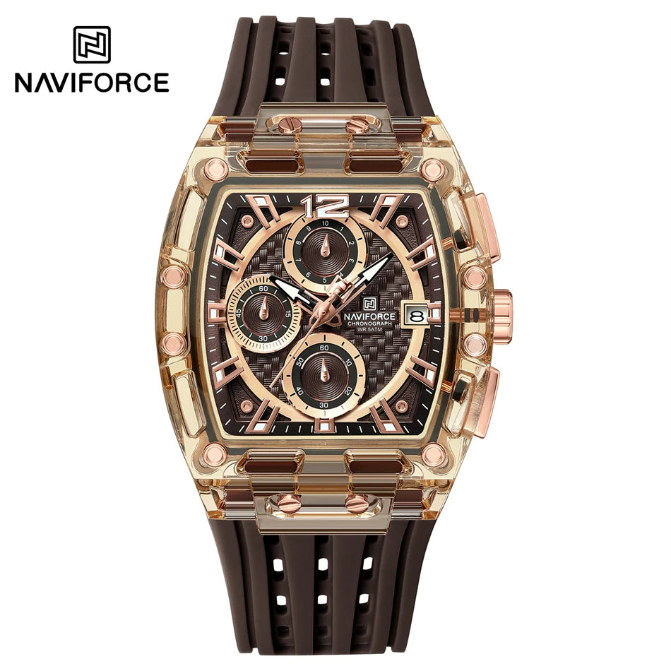 NAVIFORCE Men's Watch High Quality Quartz Fashion Clock Waterproof Silicone Tape Watch for Men Luminous Date Sports Wristwatches