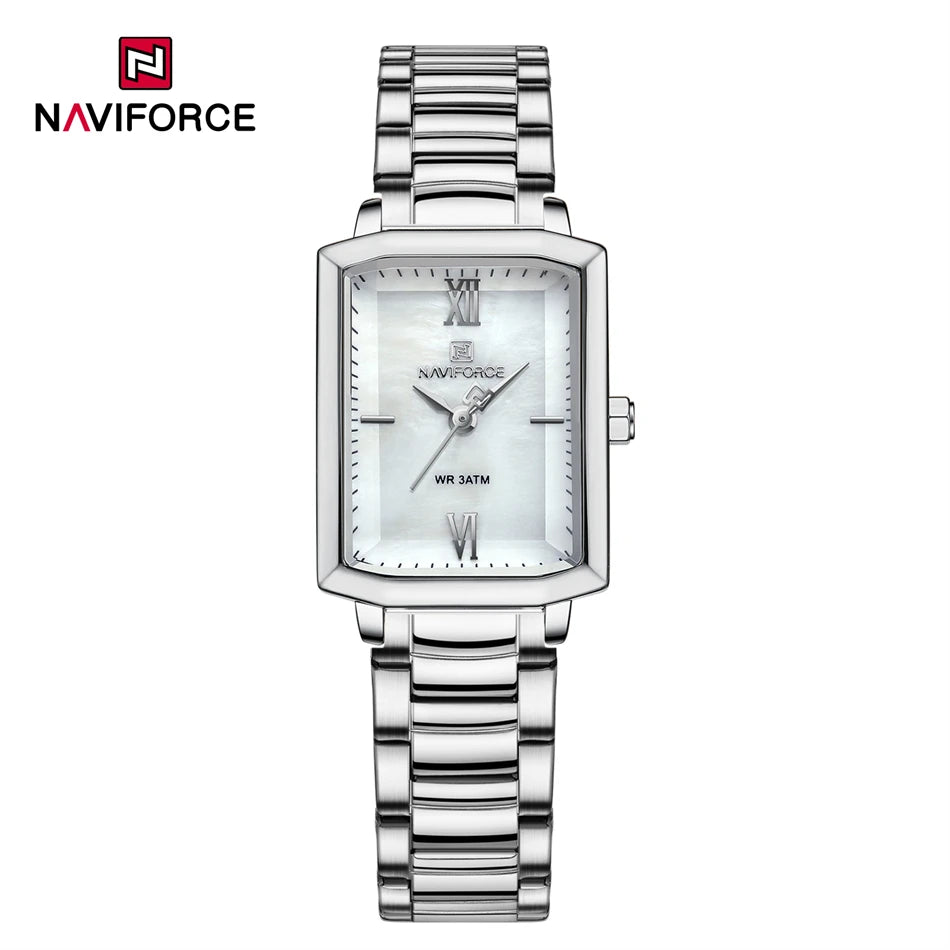 NAVIFORCE Ladies Watches Women High Quality Simple Watch Top Brand Steel Belt Quartz Square Waterproof Wristwatch Beautiful Gift