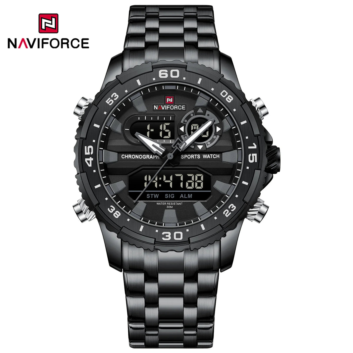 NAVIFORCE Original Watches for Men Analog Digital Sport Quartz Wrist Watch Male Military Luminous Waterproof Steel Alarm Clock