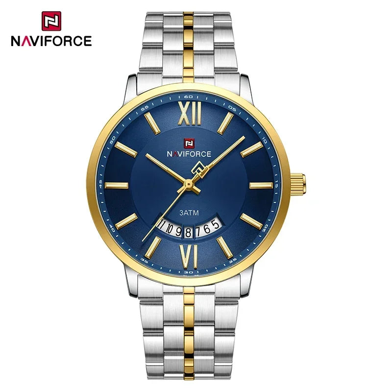 NAVIFORCE Luxury Couple Watch Golden Fashion Stainless Steel Lovers Watch Quartz Wrist Watches For Women Men Simple Wristwatch