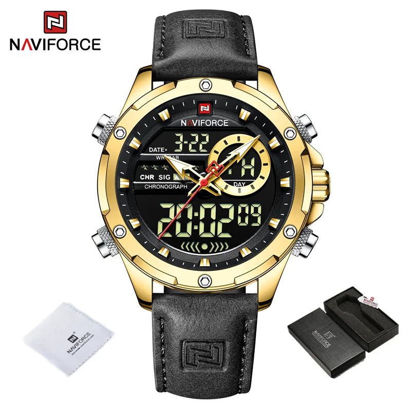 NAVIFORCE Luxury Brand Original Watch For Men Casual Sports Chronograph Quartz WristWatch Leather Waterproof Clock Free Shiping