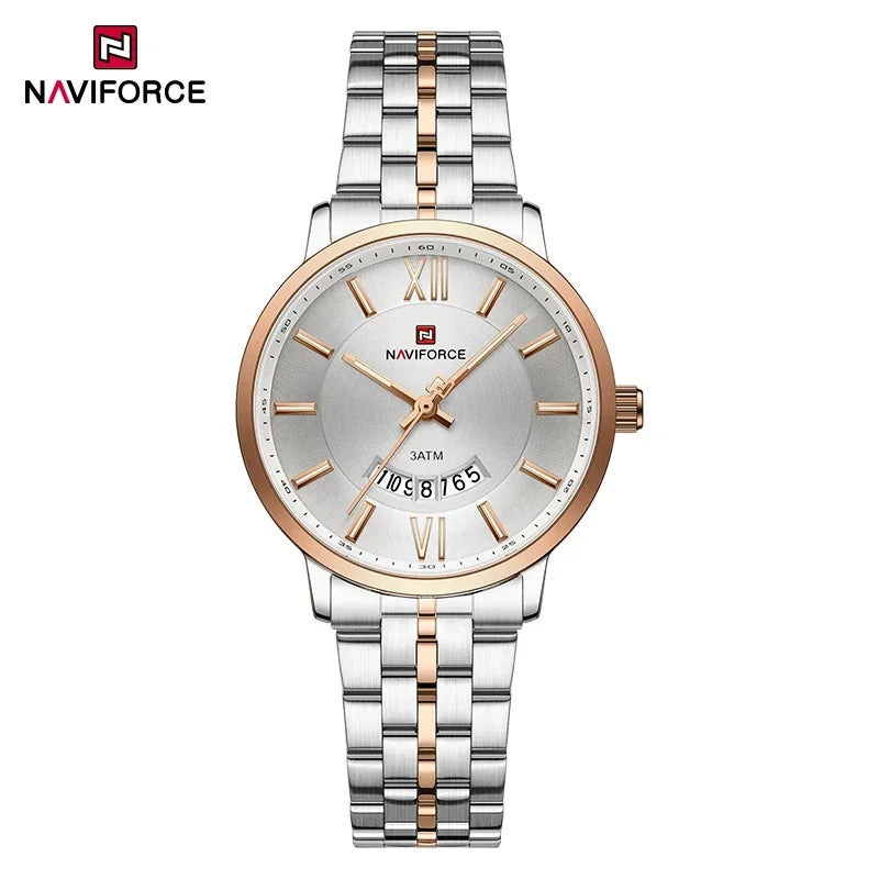 NAVIFORCE Luxury Couple Watch Golden Fashion Stainless Steel Lovers Watch Quartz Wrist Watches For Women Men Simple Wristwatch