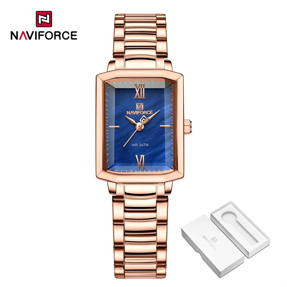 NAVIFORCE Ladies Watches Women High Quality Simple Watch Top Brand Steel Belt Quartz Square Waterproof Wristwatch Beautiful Gift