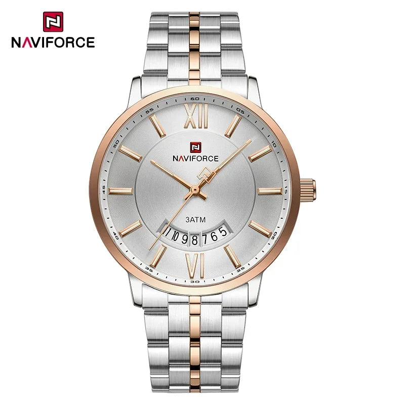 NAVIFORCE Luxury Couple Watch Golden Fashion Stainless Steel Lovers Watch Quartz Wrist Watches For Women Men Simple Wristwatch