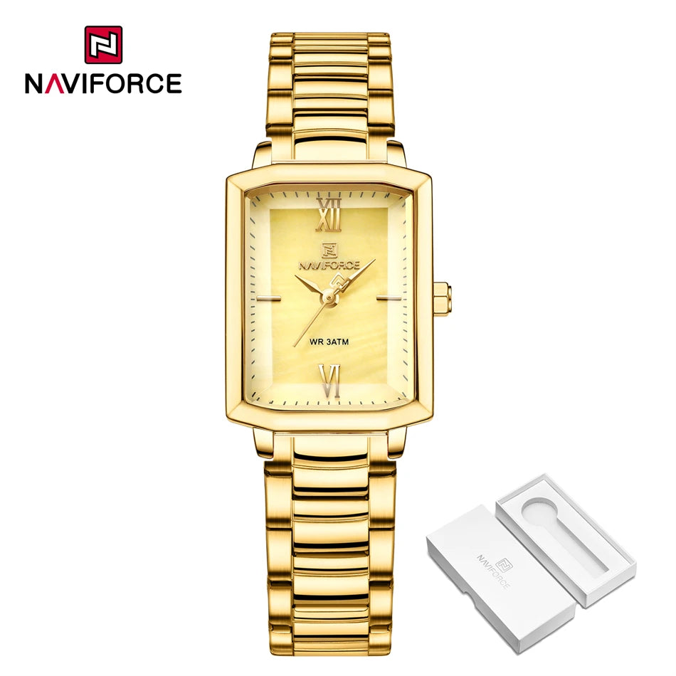 NAVIFORCE Ladies Watches Women High Quality Simple Watch Top Brand Steel Belt Quartz Square Waterproof Wristwatch Beautiful Gift