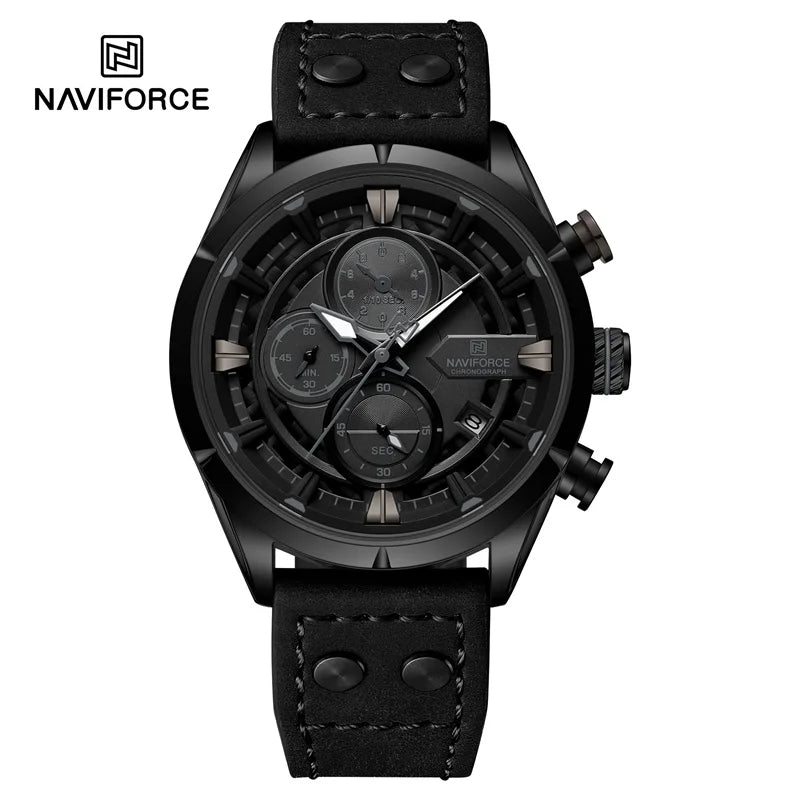 NAVIFORCE Men Casual Watch Fashion Luxury Waterproof Genuine Leather Strap Male Chronograph Quartz WristWatch Relogio Masculino