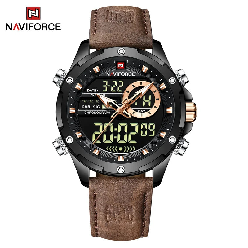 NAVIFORCE Luxury Brand Original Watch For Men Casual Sports Chronograph Quartz WristWatch Leather Waterproof Clock Free Shiping