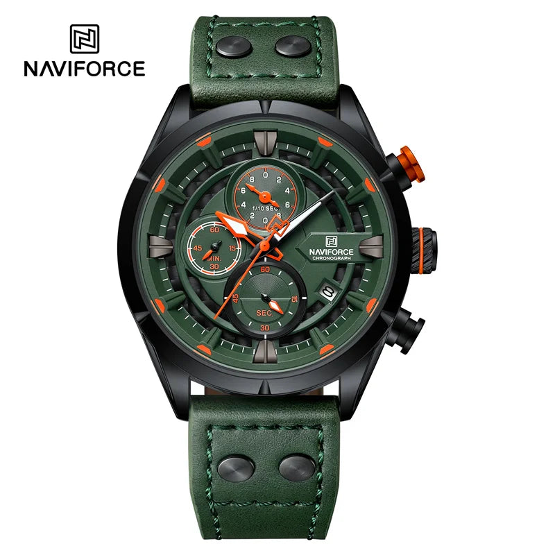 NAVIFORCE Men Casual Watch Fashion Luxury Waterproof Genuine Leather Strap Male Chronograph Quartz WristWatch Relogio Masculino