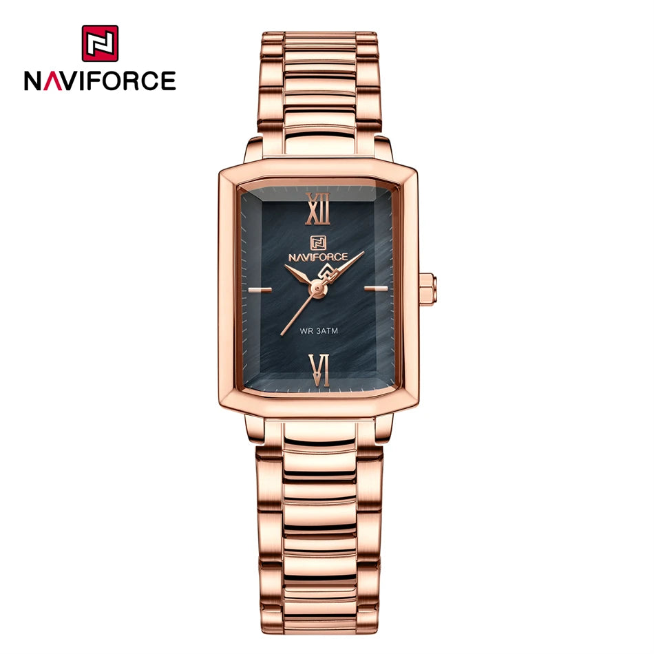 NAVIFORCE Ladies Watches Women High Quality Simple Watch Top Brand Steel Belt Quartz Square Waterproof Wristwatch Beautiful Gift