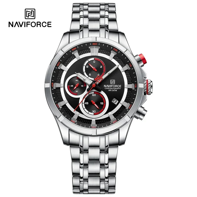 NAVIFORCE Luxury Brand Watch for Men Stainless Steel Strap Chronograph Clock Male Sport Casual Waterproof Quartz Wristwatch 2024